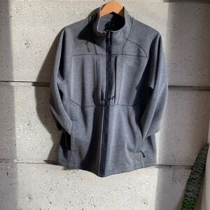 The North Face Gray Waffle Fleece Backed Zip Up Jacket